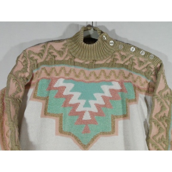 Vtg Bonnie Boerer Sweater Aztec Southwest Button Shoulder Sz Medium - Picture 2 of 12